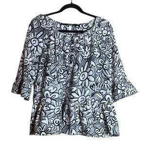 Kensie Black and White Floral Blouse Size Medium 📦